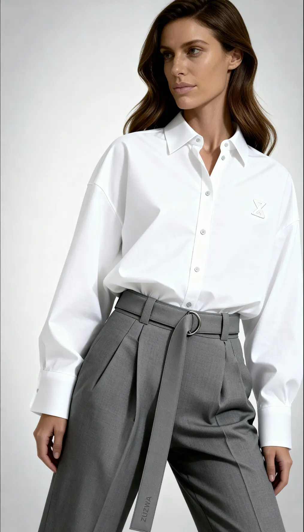 Oversized silk shirt with logo & ZUZWA Timeless embroidery