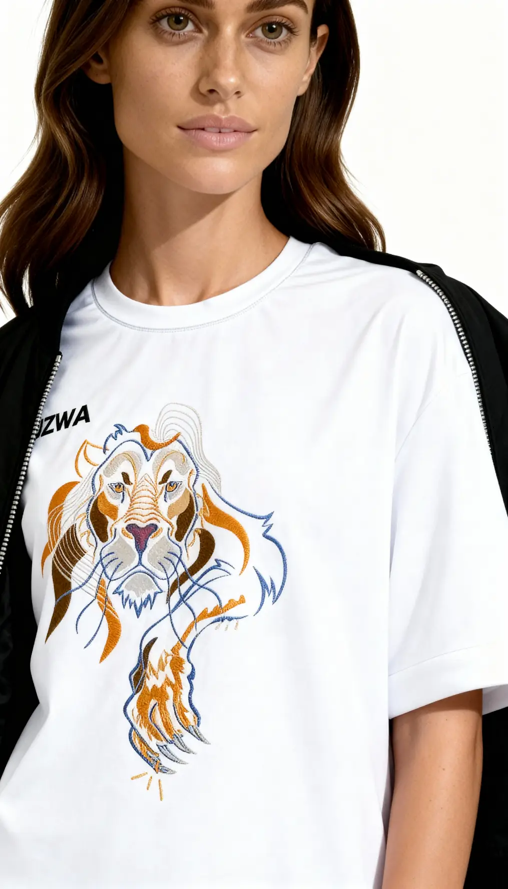 ZUZWA lion embroidered oversized organic cotton t-shirt 8