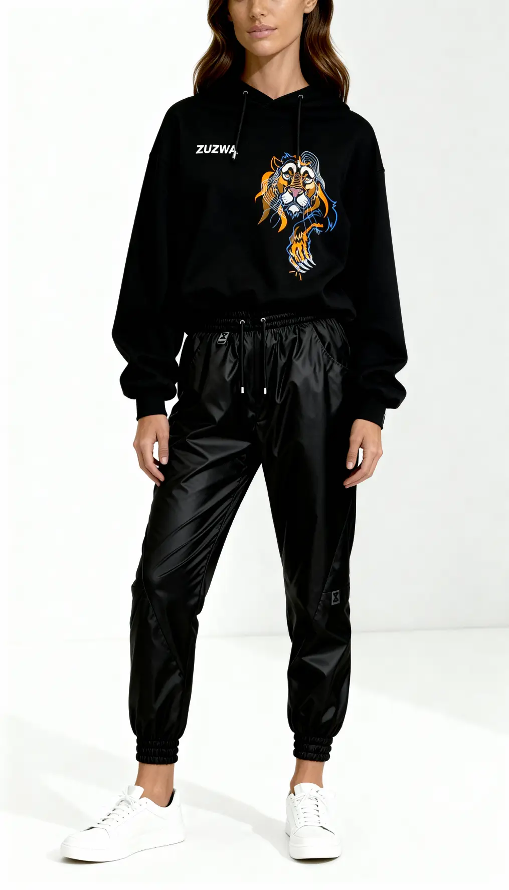 Slash lines stretch cotton joggers with logo & ZUZWA Timeless embroidery