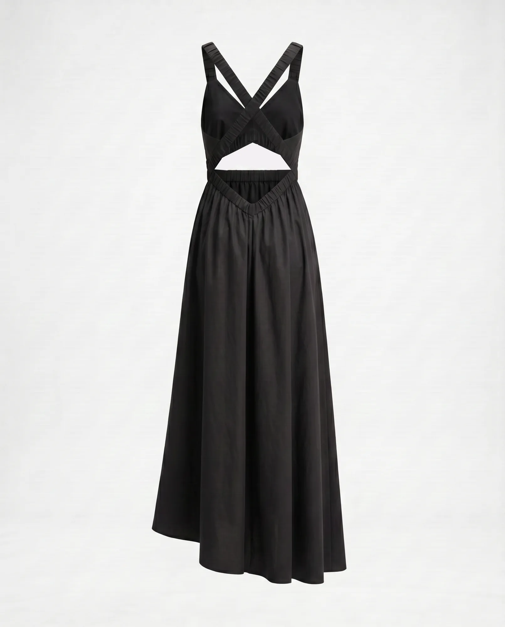 ZUZWA Asymmetric Smocked Cotton Poplin Dress (Black)