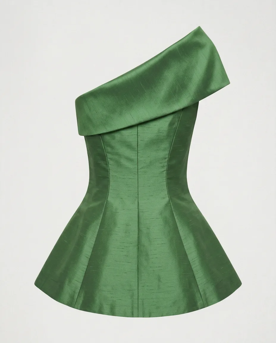 One-Shoulder Silk Taffeta Corset Top (Emerald)