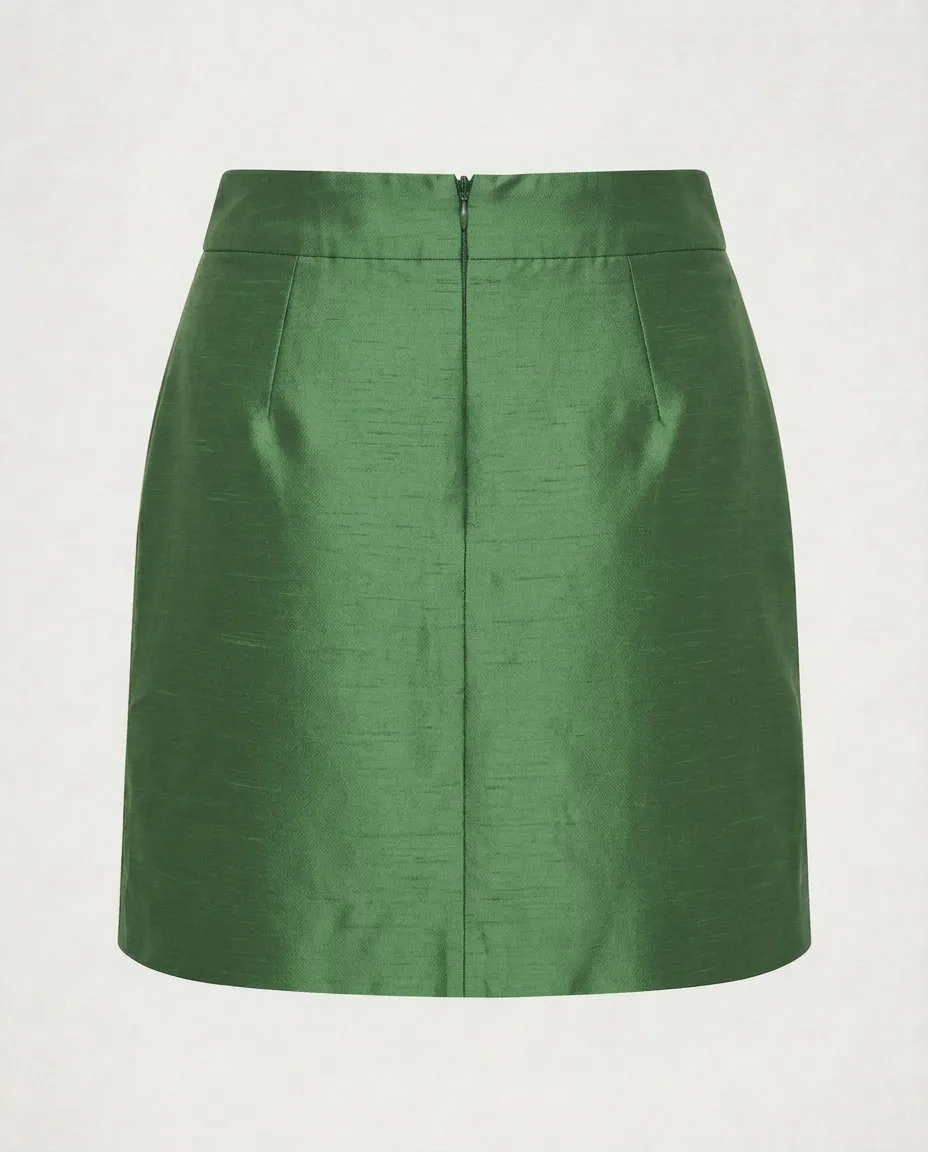 Silk Taffeta Mini Skirt Emerald
