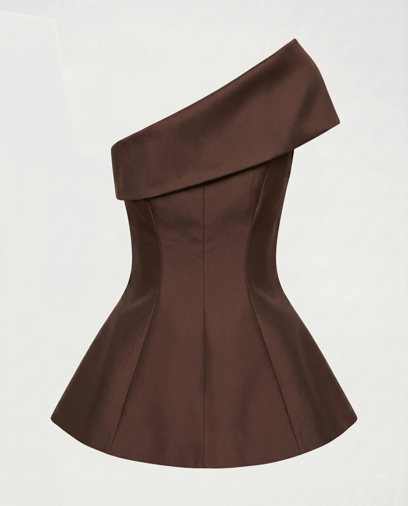 One-Shoulder Silk Taffeta Corset Top (Chocolate)