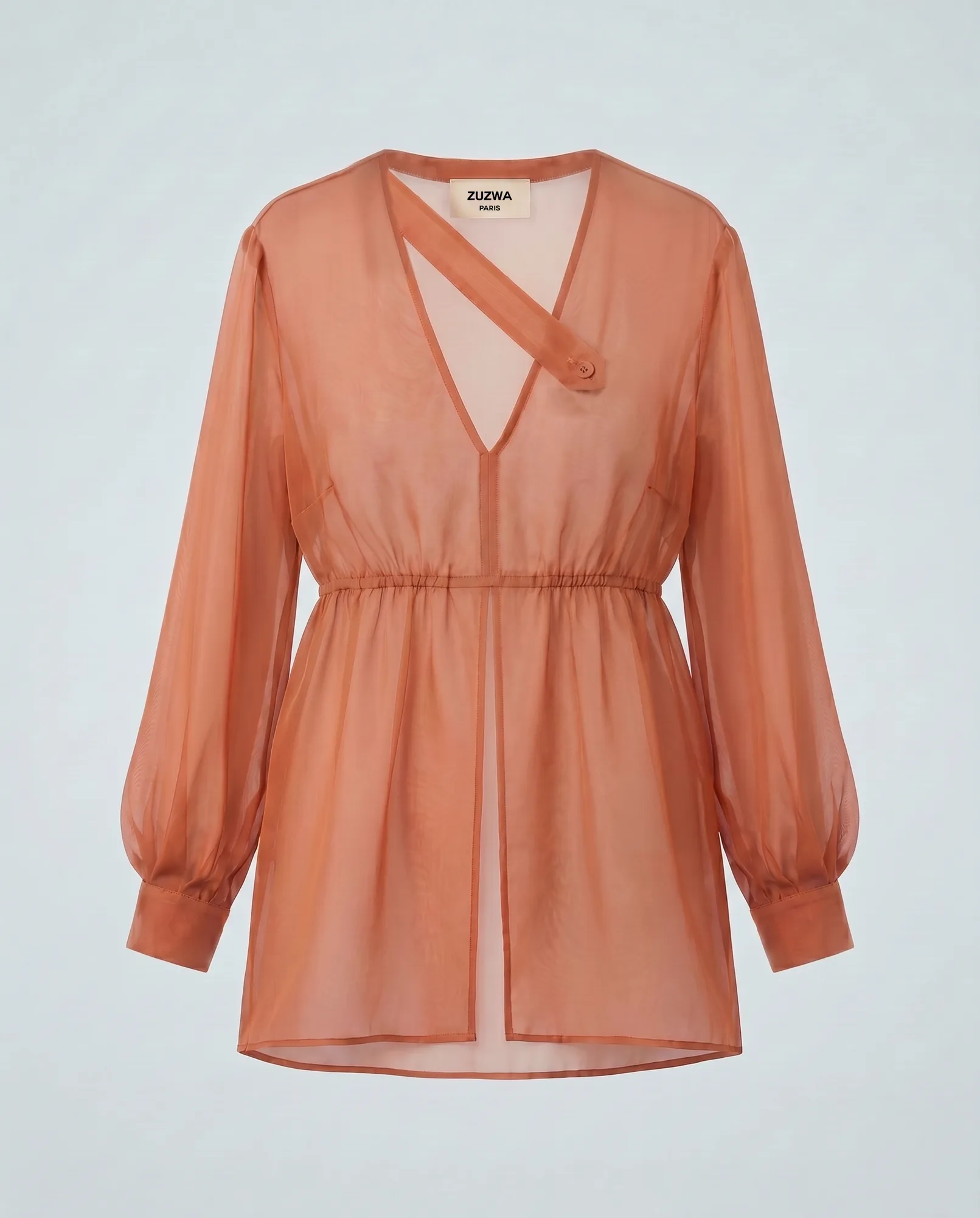 Apricot Draped Silk Cross-Tab Blouse
