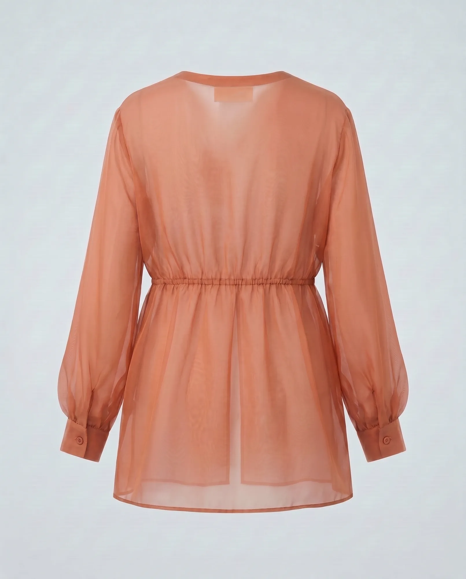 Apricot Draped Silk Cross-Tab Blouse