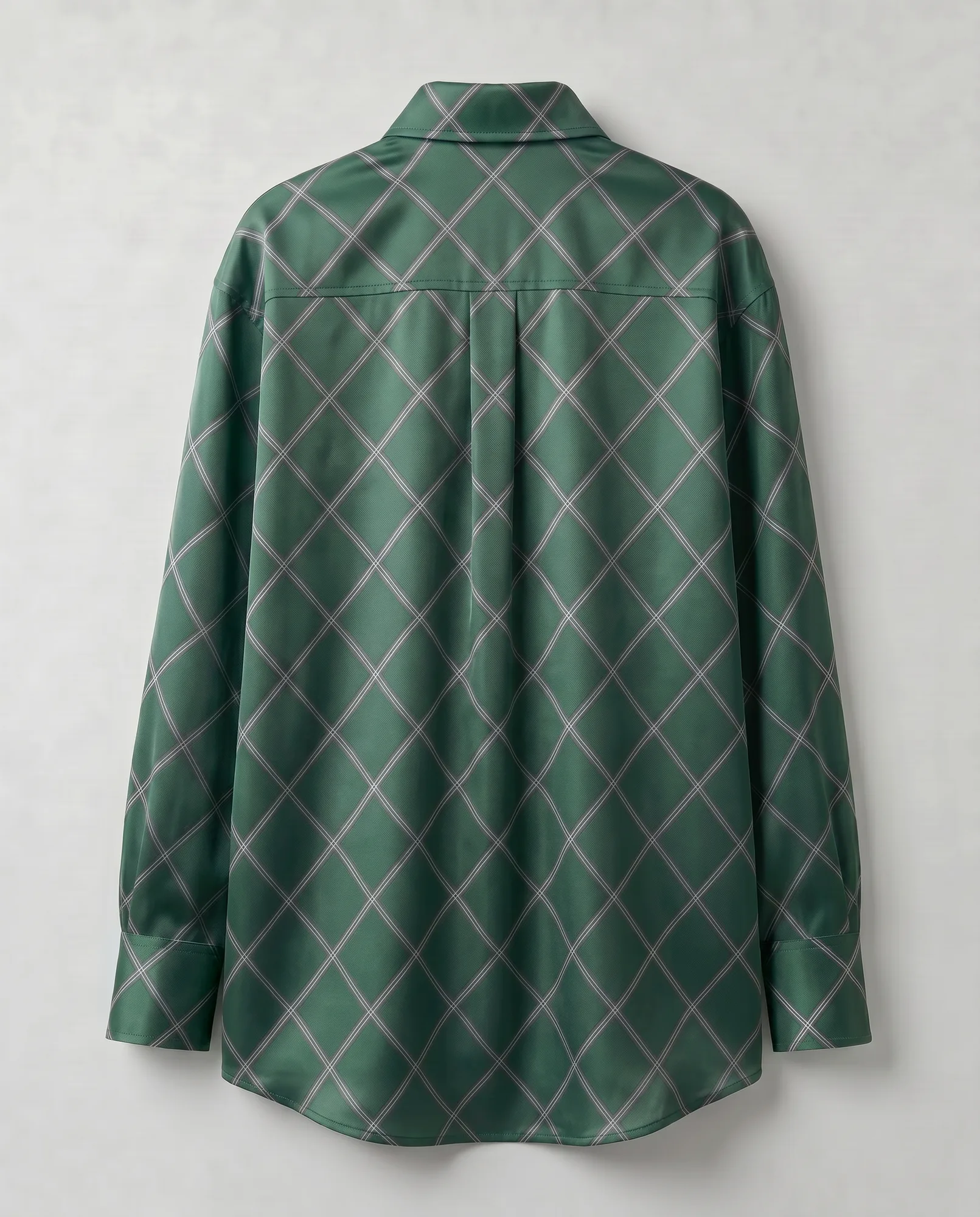 Diagonal Tartan Relaxed Silk Shirt (Emerald)
